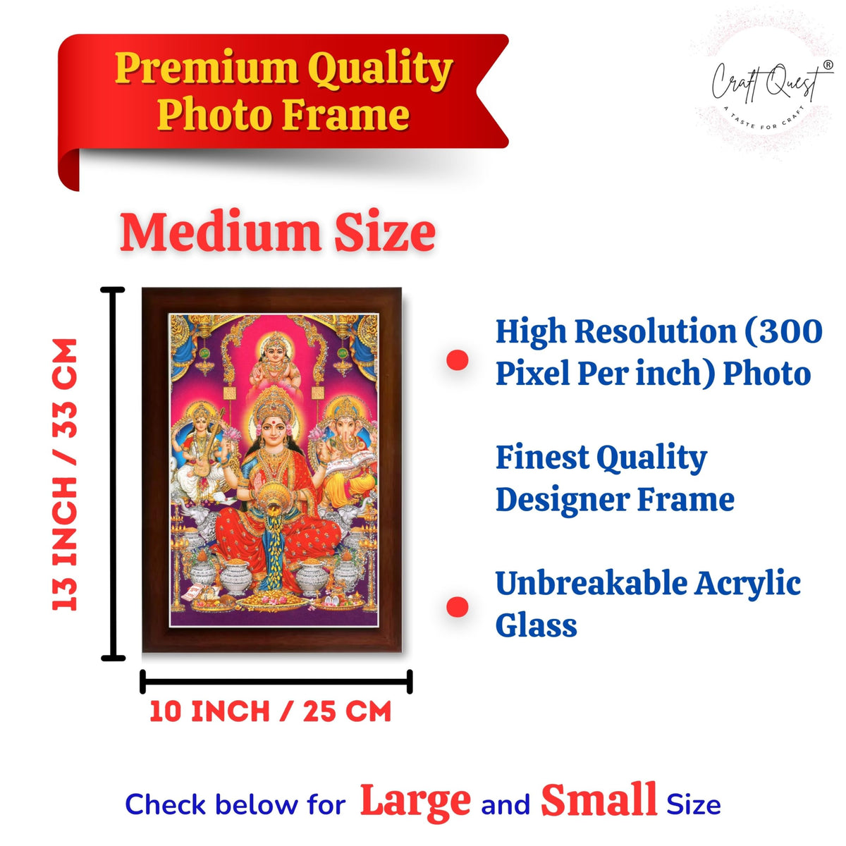 CRAFT QUEST Lakshmi Devi Ganesha Saraswati Hanging Wall Painting Framed Home and Pooja Decor God Hindu Devi Devta Photo Frame