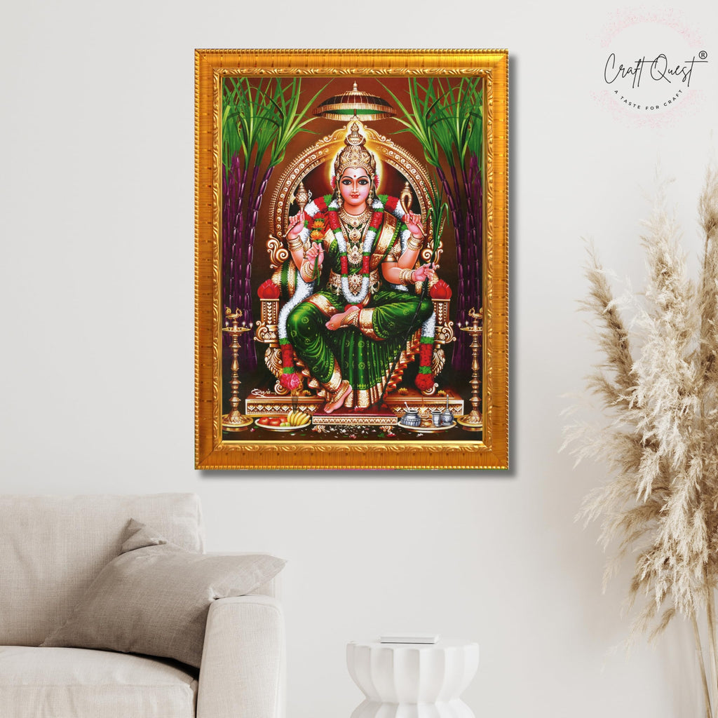 CRAFT QUEST Lalitha Devi for Pooja Tripura Sundari Mata Wall Painting Photo Framed | South God Picture Frame for Home, Office, Temple & Gifting, Decor