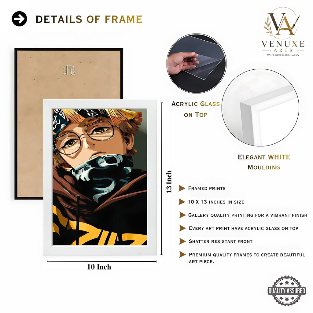 VENUXE ARTS Set Of 3 Anime Characters Wall Framed |Anime Characters Framed Poster for Living Room Bedroom Gaming Room Studio Wall Decor