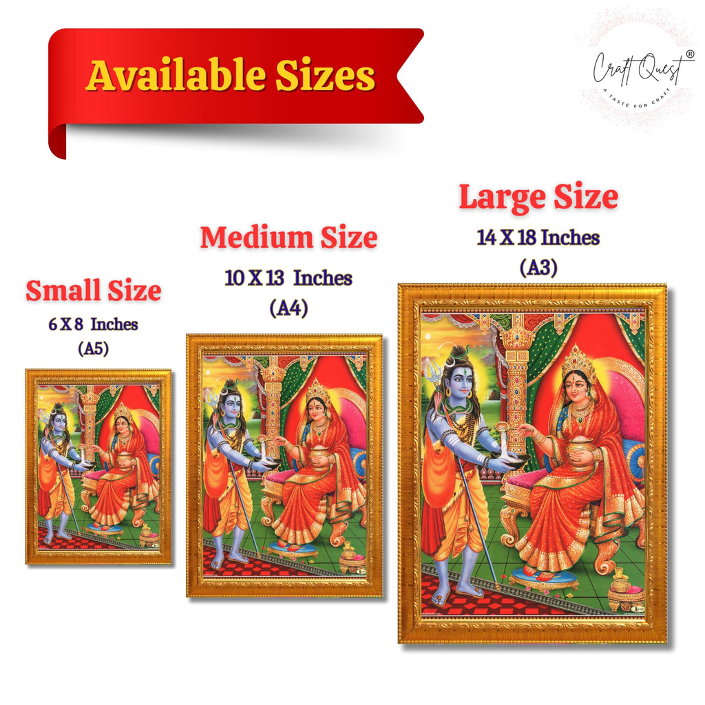 CRAFT QUEST Shiva & Maa Annapurna devi sitting on throne photo frame with Laminated Poster for Kitchen Worship