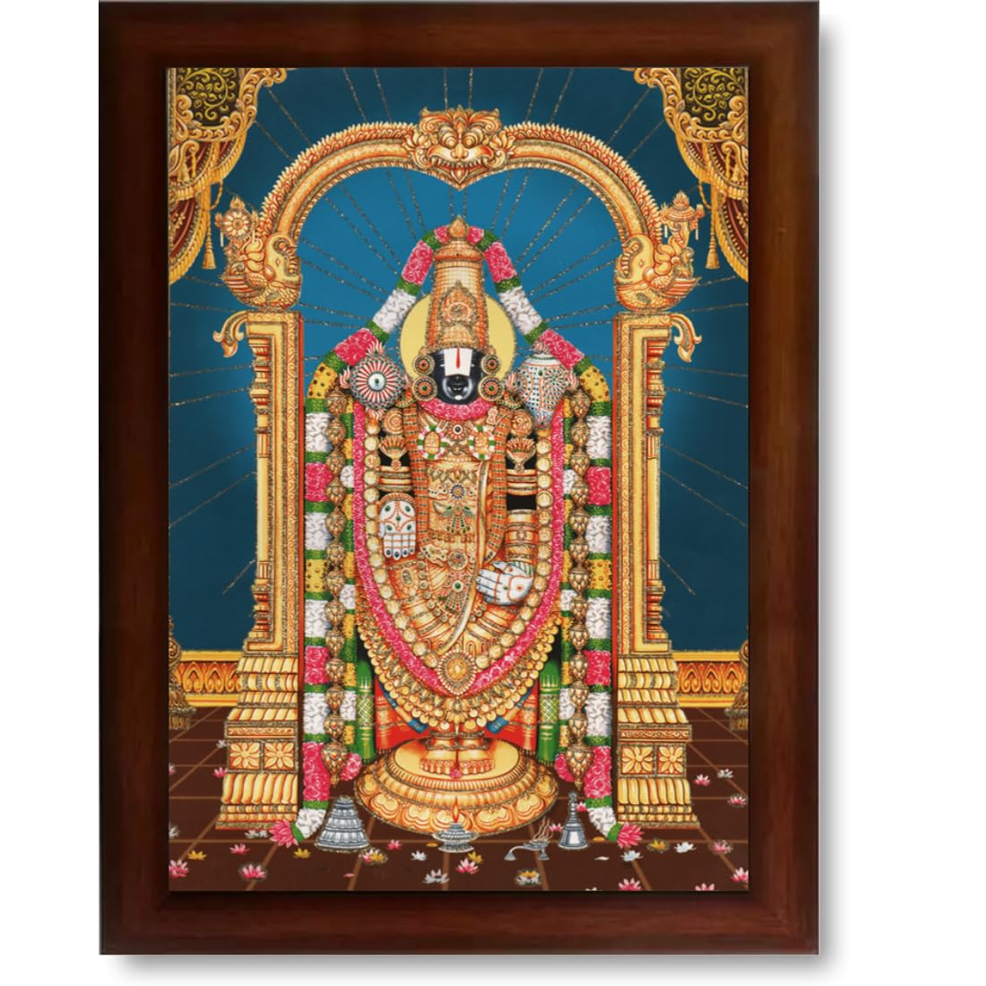 CRAFT QUEST Tirupati Balaji Lord Venkateshwara Swamy Wall Painting Framed Home Decor (Wood, Matte, Brown, Big Size,10 X 14 Inches)