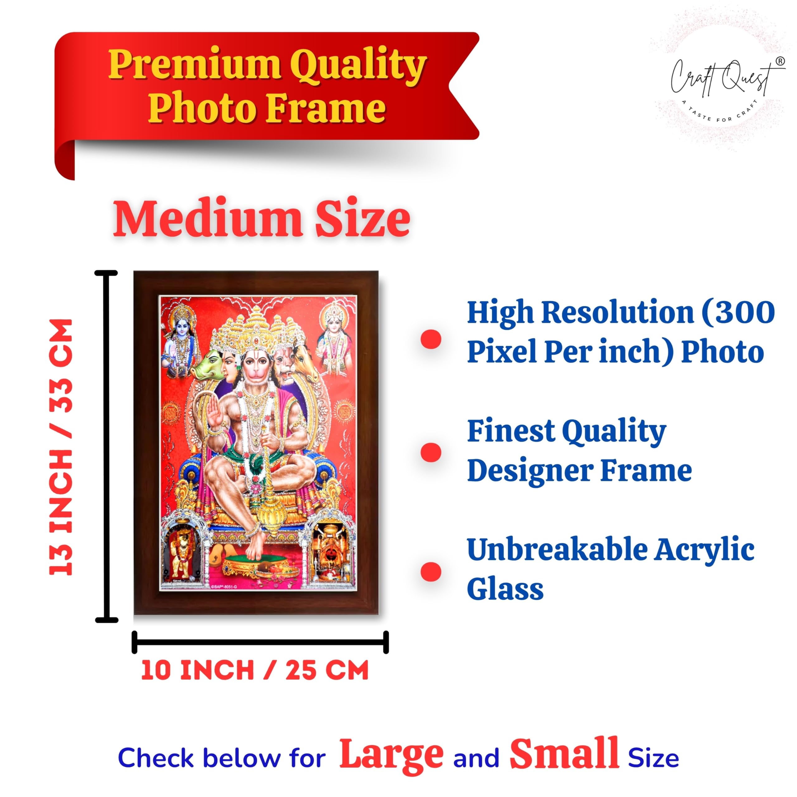 CRAFT QUEST Panchmukhi Hanuman JI | Bajrangbali Religious Photo frame Home Decorative Item Synthetic Wood