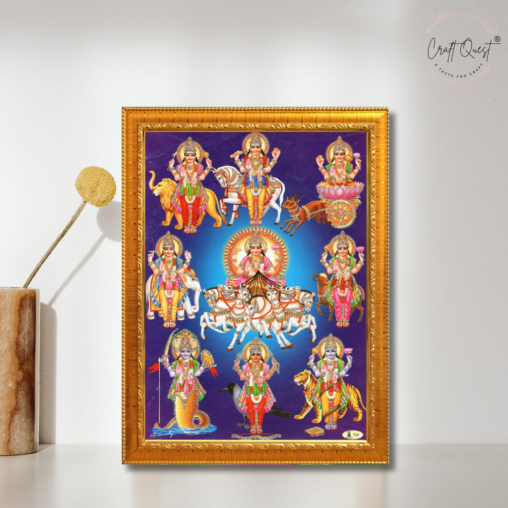CRAFT QUEST Lord Surya Dev Bhagavan Bhagwan with 7 Horses Wall Painting | Hindu God Spiritual Framed | Ideal for Home, Office, Temple & Puja Room, Wall Decor