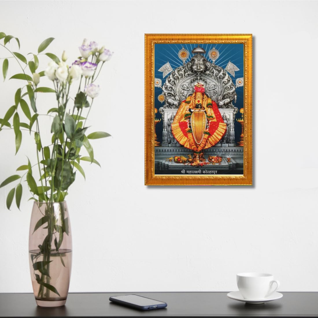 CRAFT QUEST Goddess MahaLakshmi Devi Kolhapur Wall Painting Frame with Acrylic glass Home Decor
