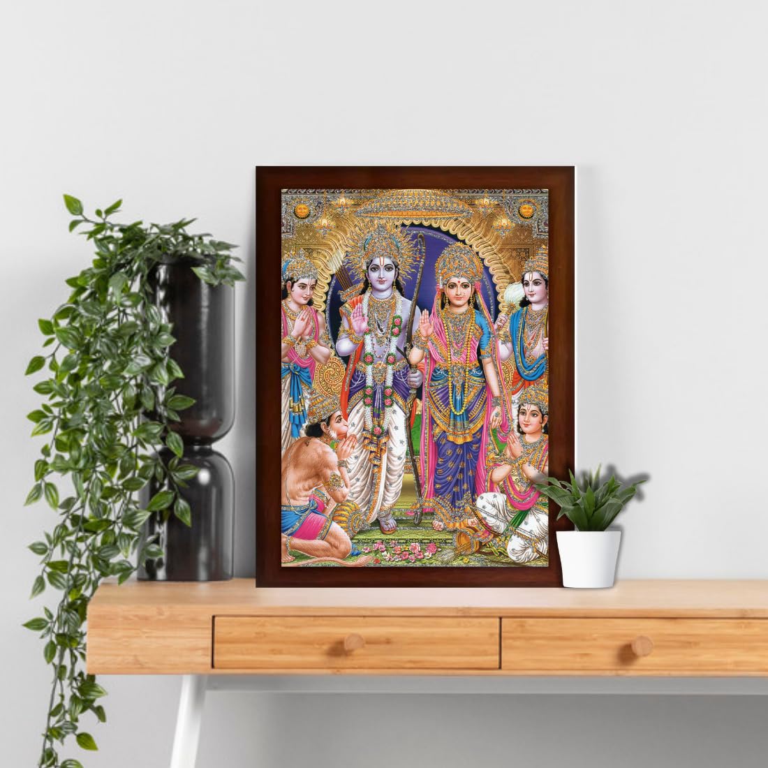 Craft Quest Shree Ram Darbar Sparkle Coated Framed Home Decorative Gift Item Painting (14 X 10 Inches, Multicolour, Religious)