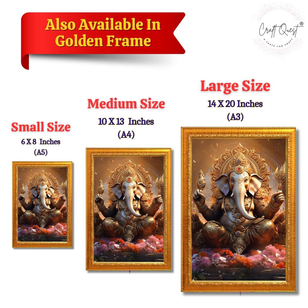 CRAFT QUEST Lord Ganesha Art Framed Wall Painting With Frame For Home and Pooja,Office Décor Items