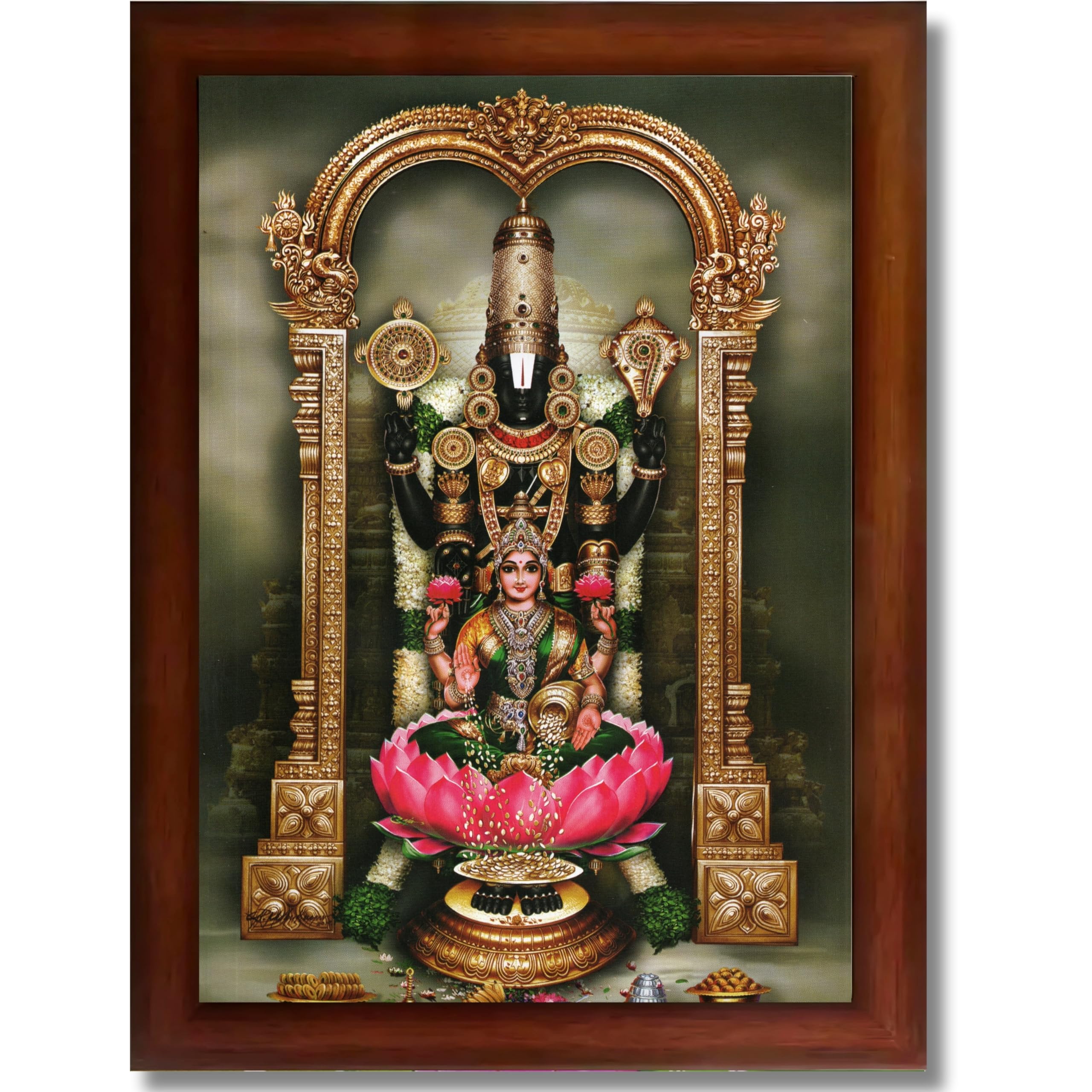 CRAFT QUEST Balaji Venkateshwara Tirupati Balaji Lakshmi venkateshwer Swamy Wall Photo Frame For Home, Temple, Pooja, Wall Décor Item