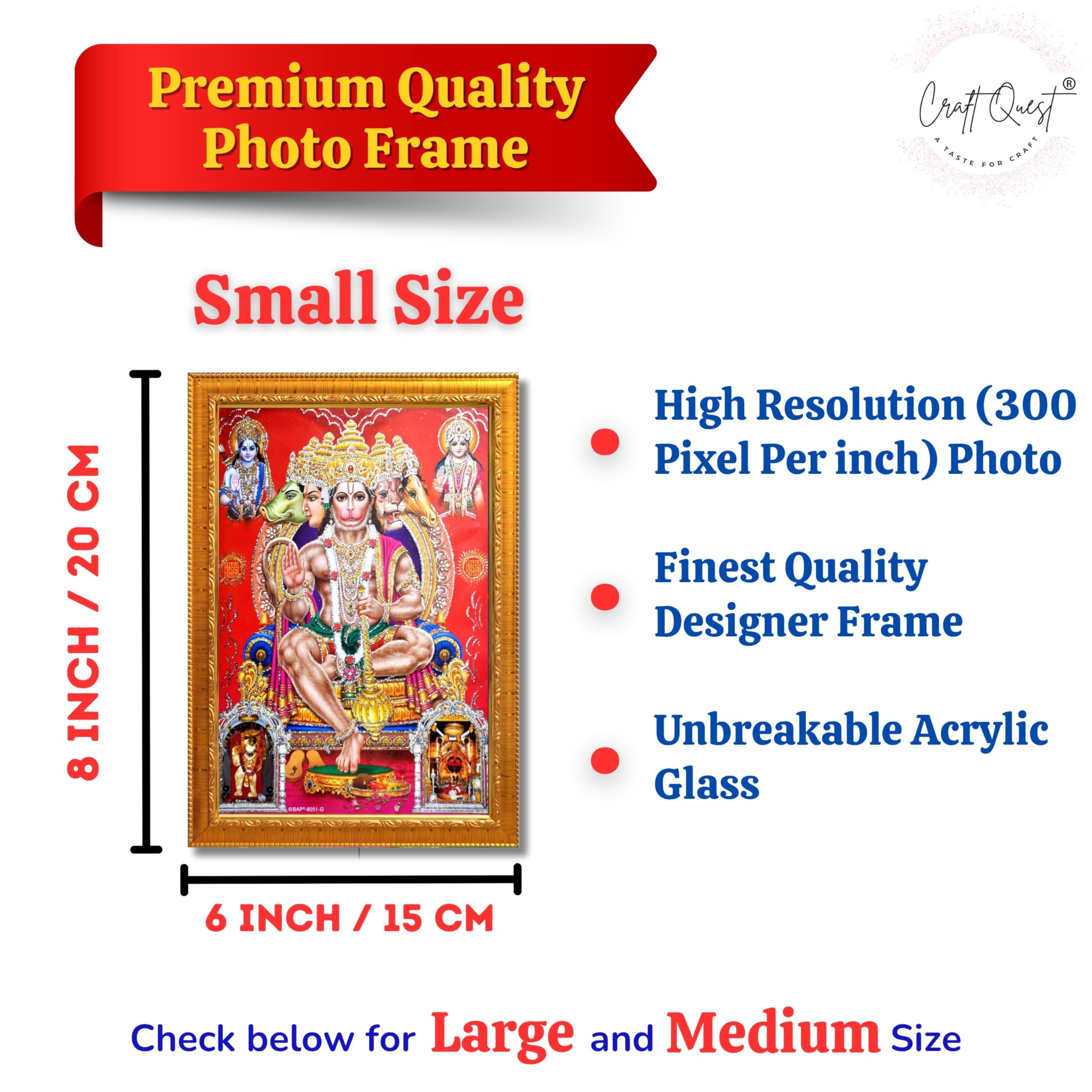 CRAFT QUEST Panchmukhi Hanuman JI | Bajrangbali Religious Photo frame Home Decorative Item Synthetic Wood