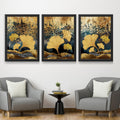CRAFT QUEST Modern Art Of Ginko Leaves With Golden Mountains Wall Art | Set of 3 Frames for Home Decoration | Ideal for Living Room, Bedroom & Offices