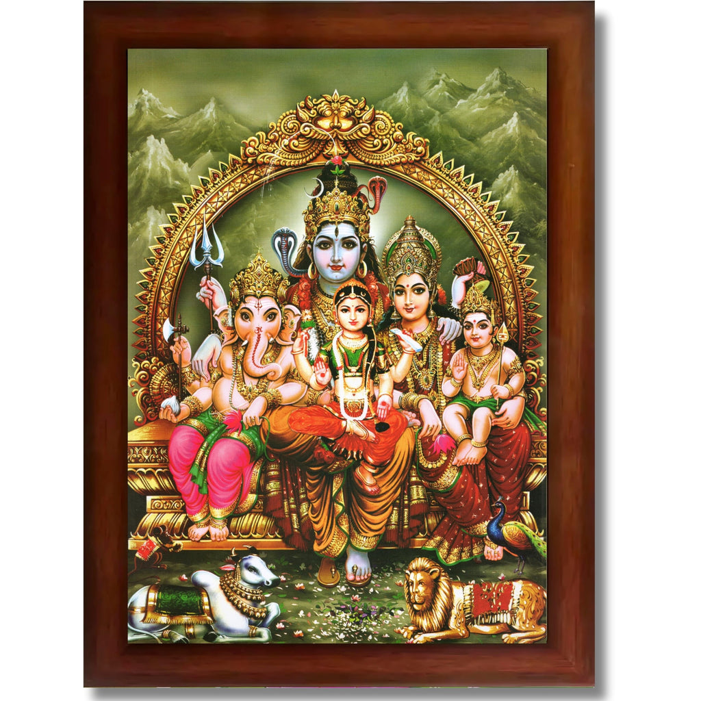 CRAFT QUEST Shiv Parivar Photo Frame | Bhole Nath parivar | | Hindu God Spiritual Framed | Ideal for Home, Office, Temple & Puja Room, Wall Decor