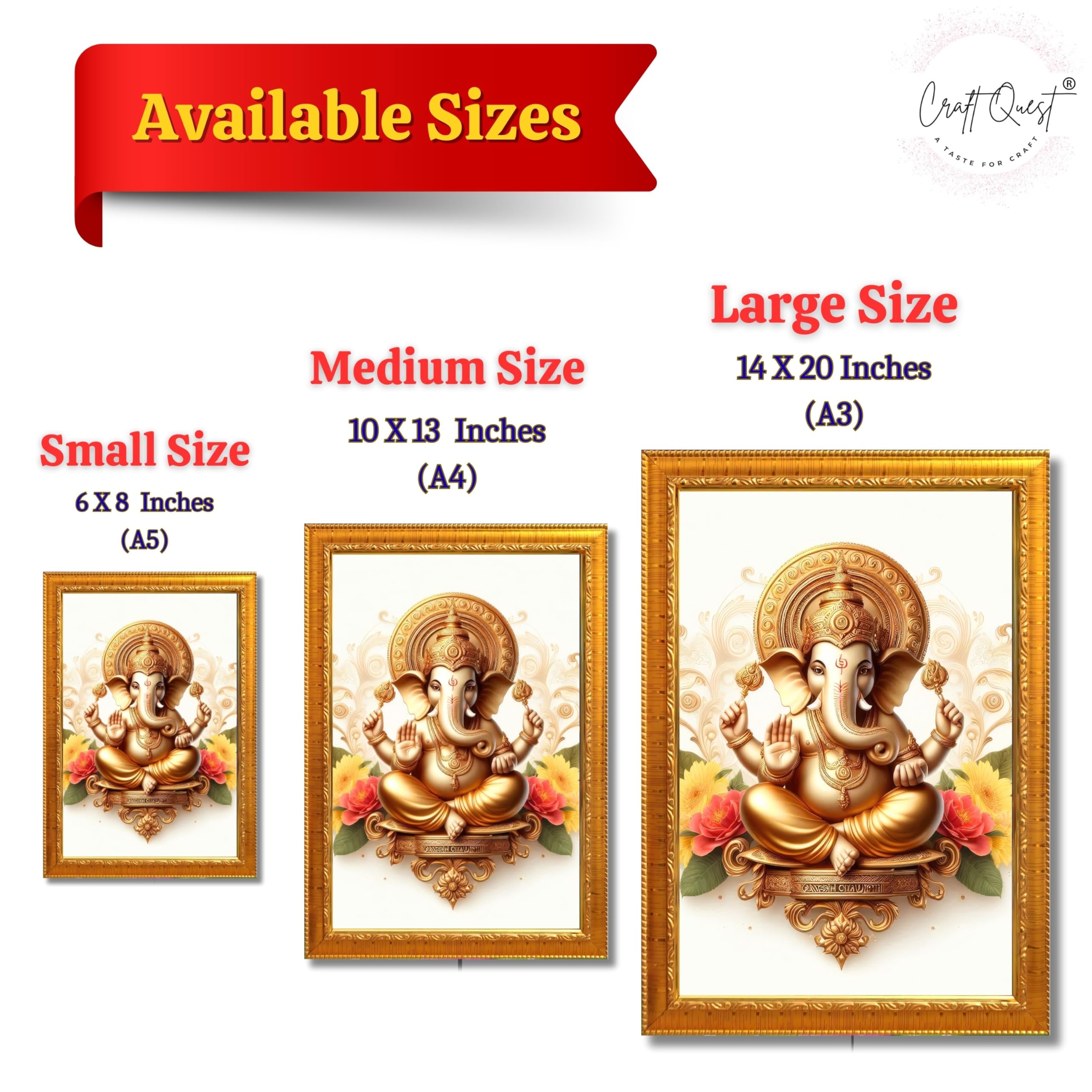 CRAFT QUEST Lord Ganesha Ganpati ji Modern Wall Art Painting With Frame For Pooja, Home and Office Decor,