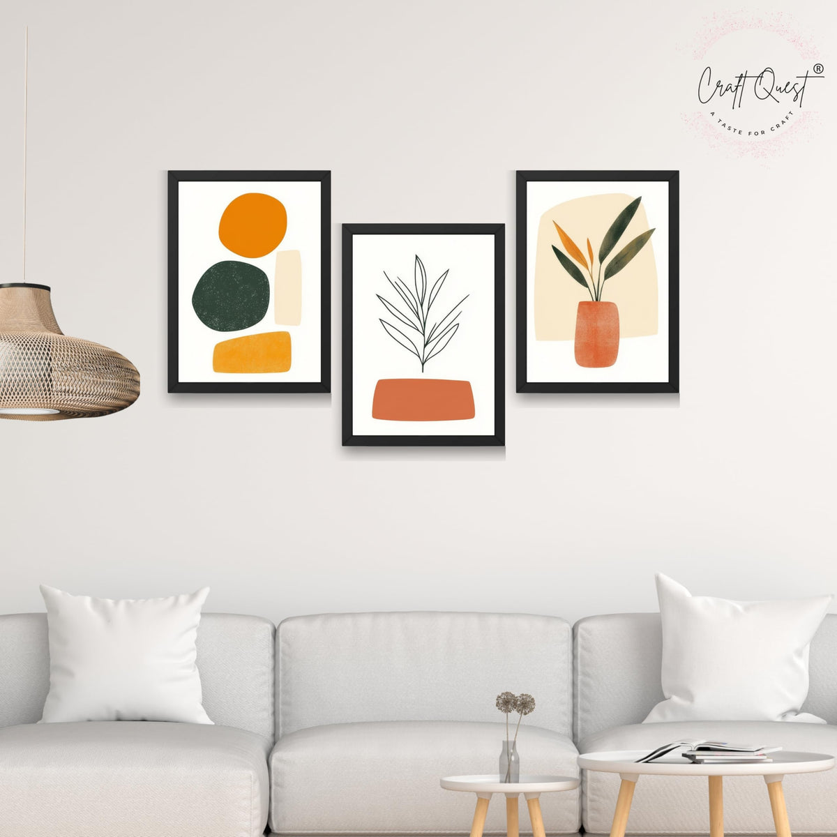 CRAFT QUEST SET OF 3 Organic Abstract Wall Art | Set of 3 Frames for Home Decoration | Ideal for Living Room, Bedroom & Offices
