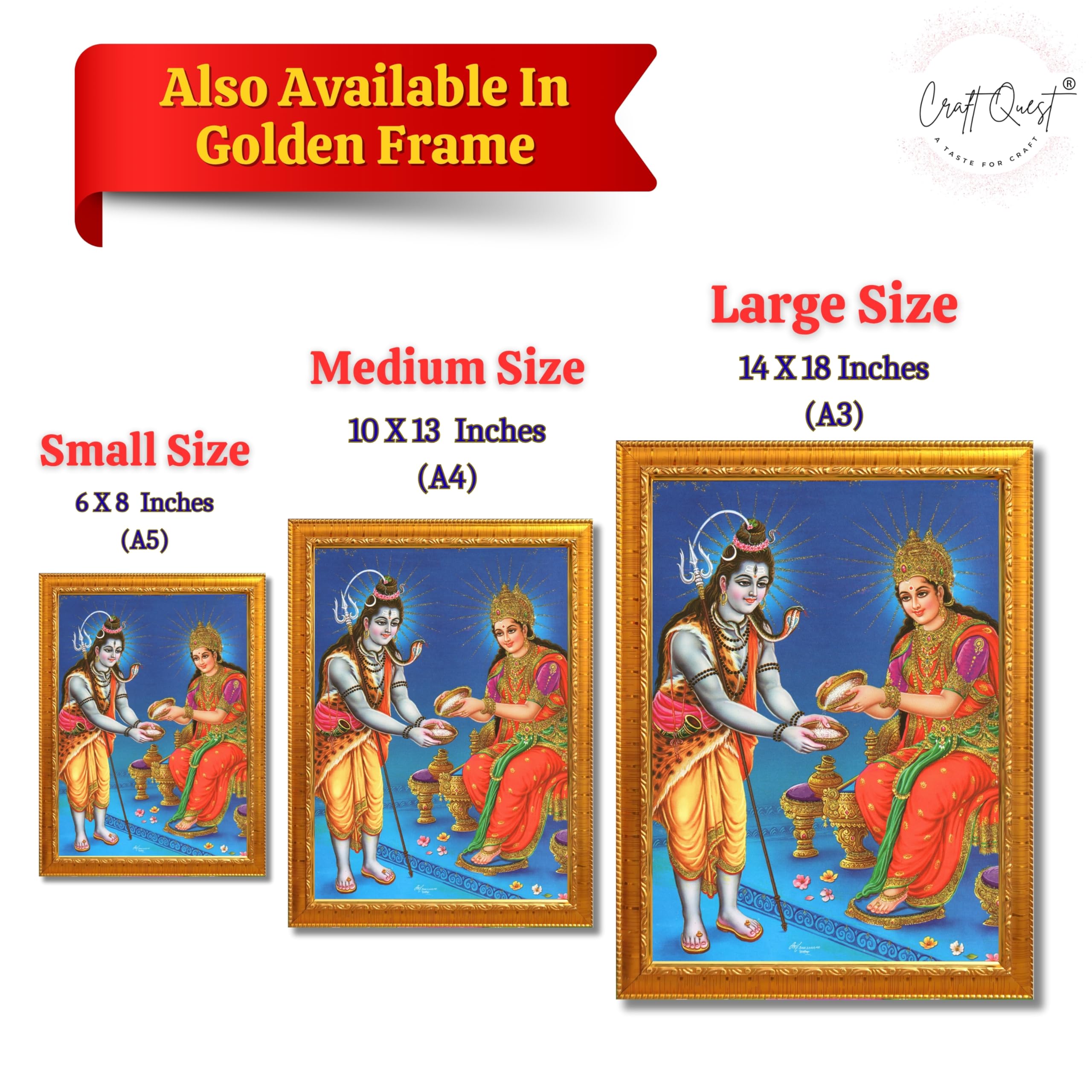 CRAFT QUEST Shiva & Maa Annapurna devi sitting on throne photo frame with Laminated Poster for Kitchen Worship