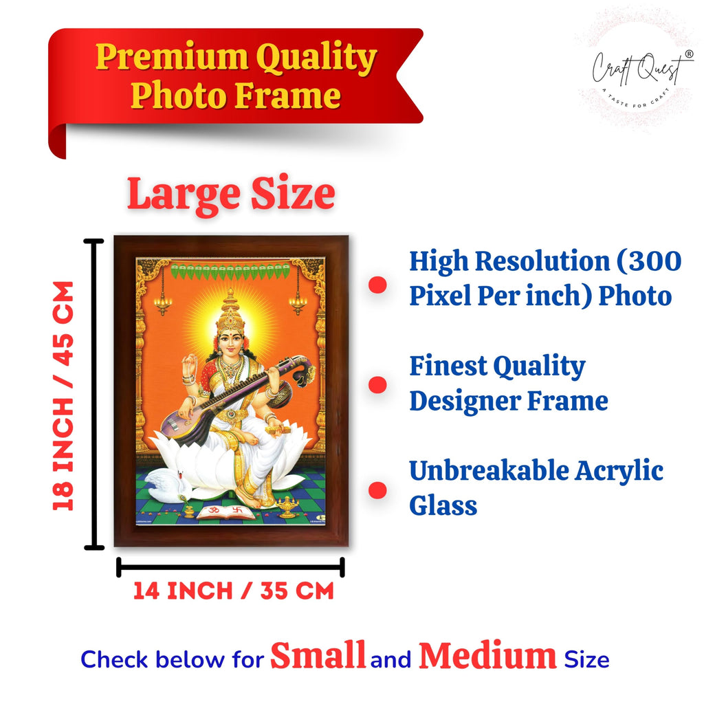 CRAFT QUEST Saraswati Devi Goddess Saraswathi Maa Wall Painting For Home Décor Synthetic wood Framed
