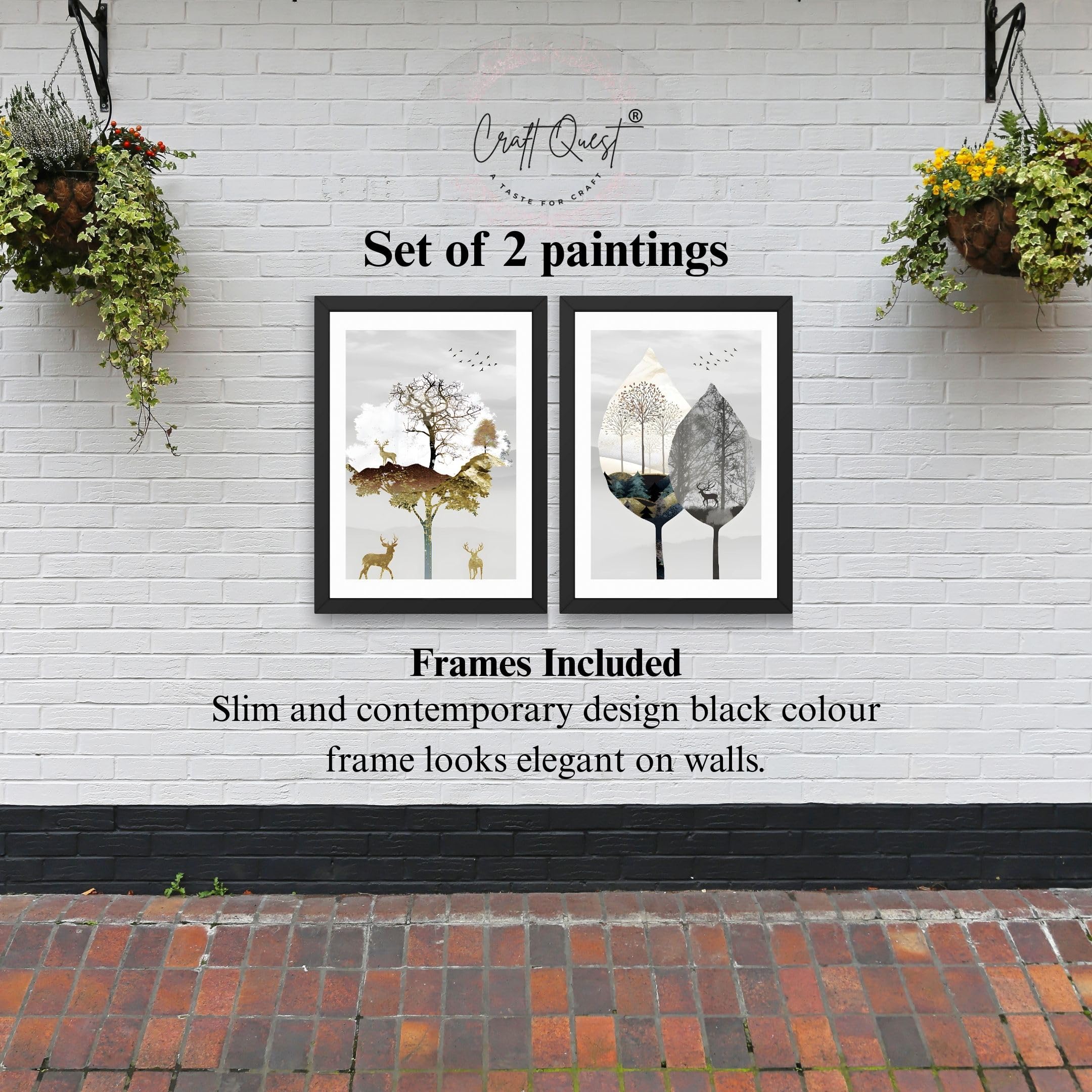 CRAFT QUEST 2 Piece Set of Wall Art poster Frame Painting for Wall Decoration With Acrylic Glass, living room, Home, Restraunt, Office