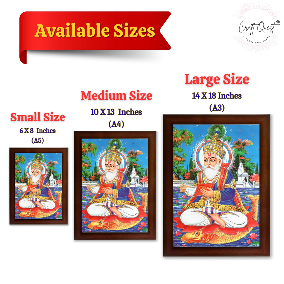 CRAFT QUEST Sindhi Lord Jhulelal/lal Sai Vishnu Avtar/Sindhi God Religious Golden Photo Frame For Mandir And Wall Decor | Best Gifting Option |