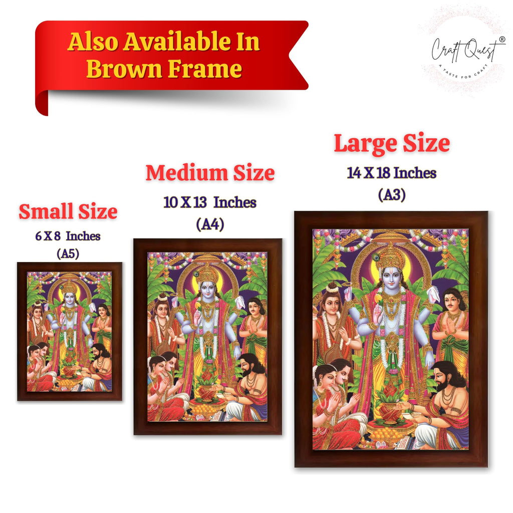 CRAFT QUEST Lord Satyanarayana Swamy | Bhagwan Satyanarayan Wall Painting Religious Wood Photo Frame with Acrylic glass