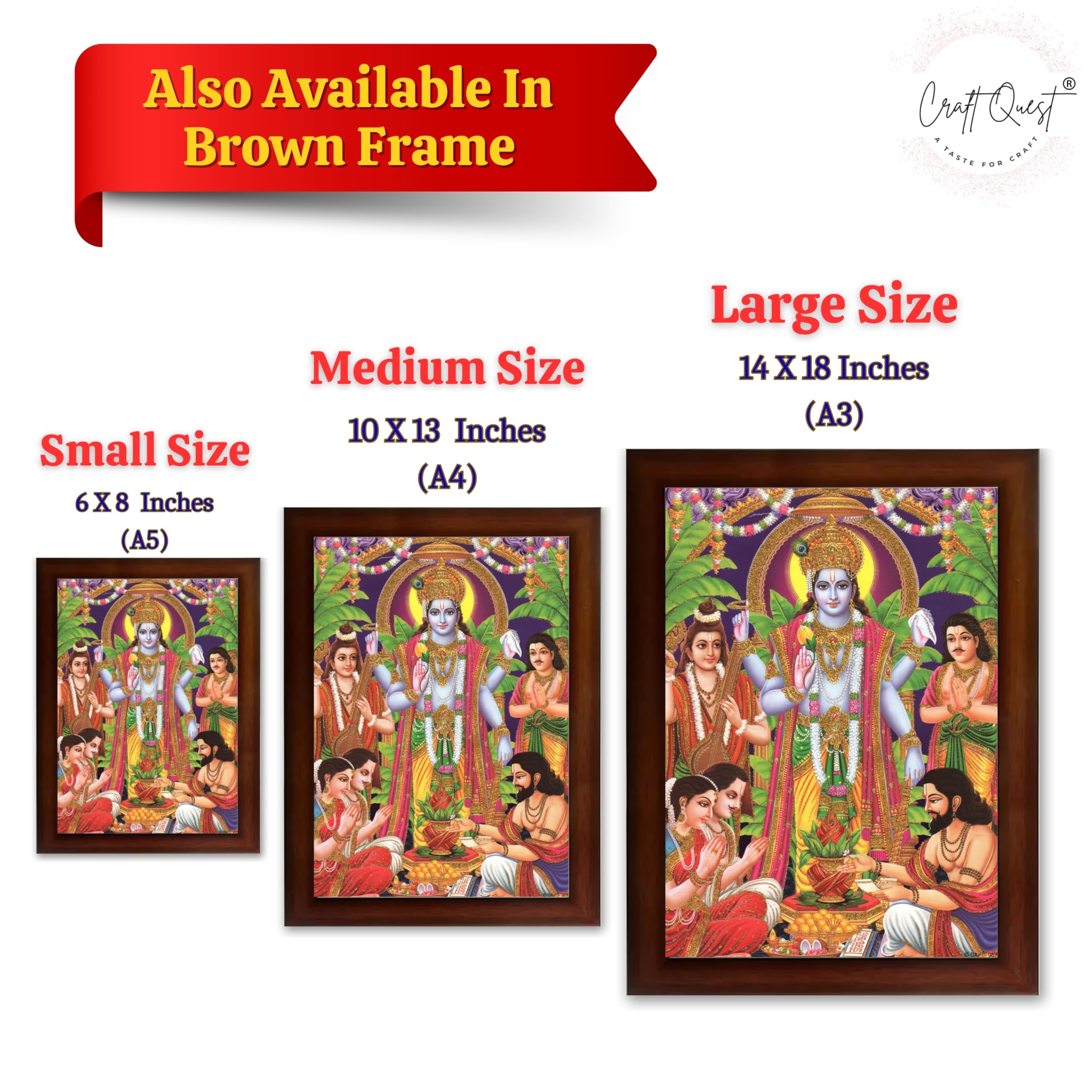 CRAFT QUEST Lord Satyanarayana Swamy | Bhagwan Satyanarayan Wall Painting Religious Wood Photo Frame with Acrylic glass