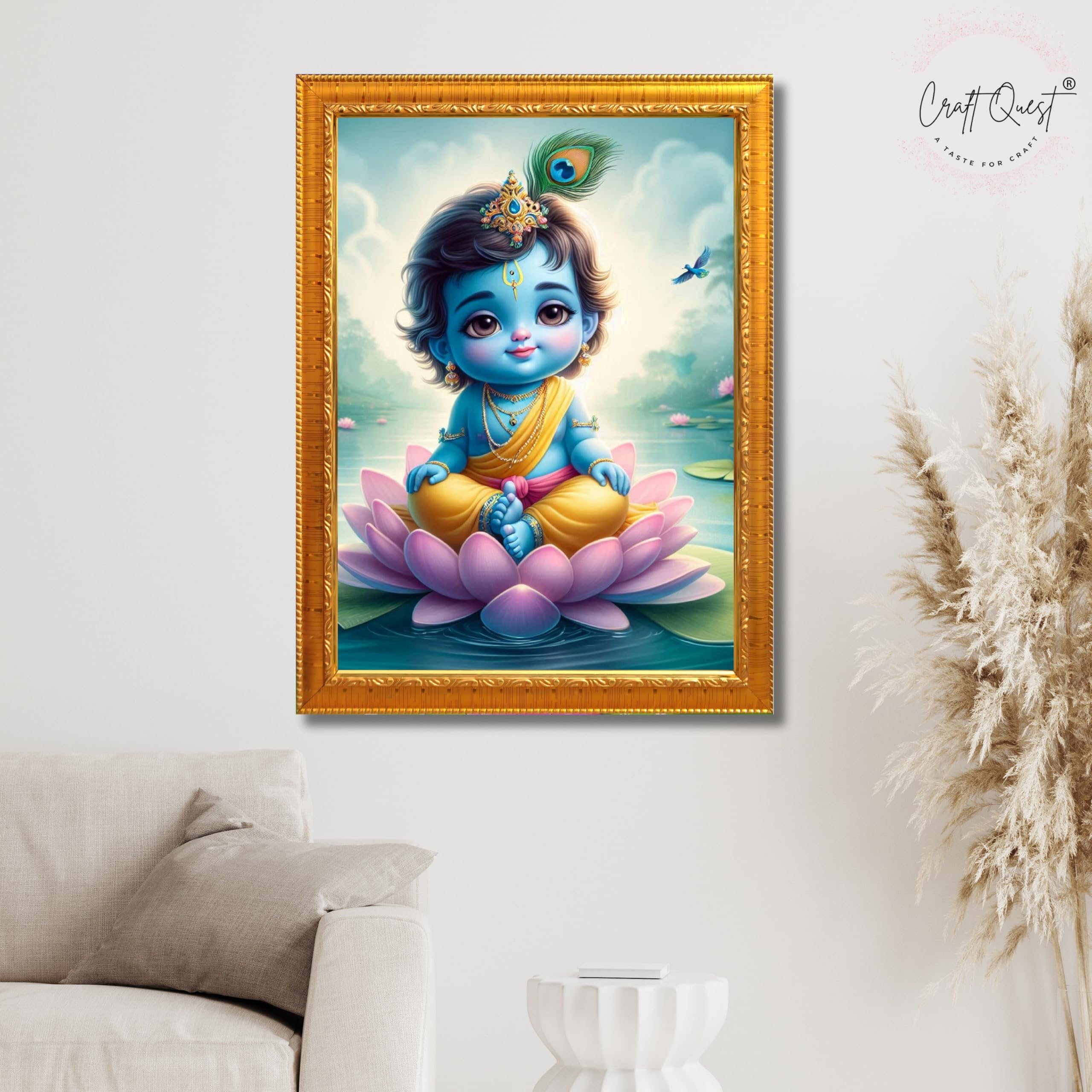 CRAFT QUEST Cute Baby Krishna HD Print | Little Krishna Frame for Home Temple, Office Desk, Décor Item