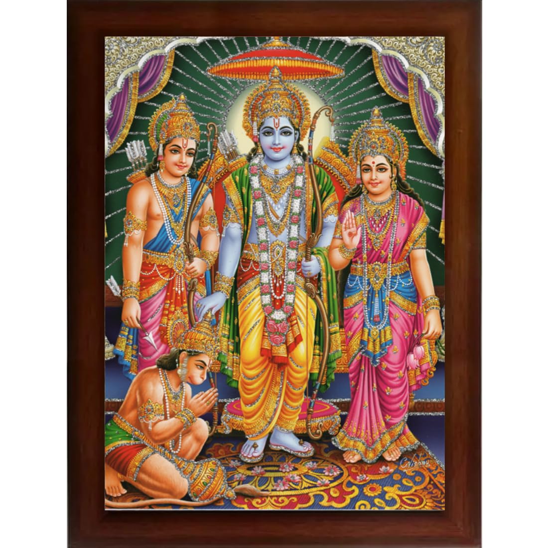CRAFT QUEST Ram Darbar Sparkle Coated Framed, Home Decorative Gift Item Painting (14 X 10 Inches, Multicolour,Religious) RD1013-513