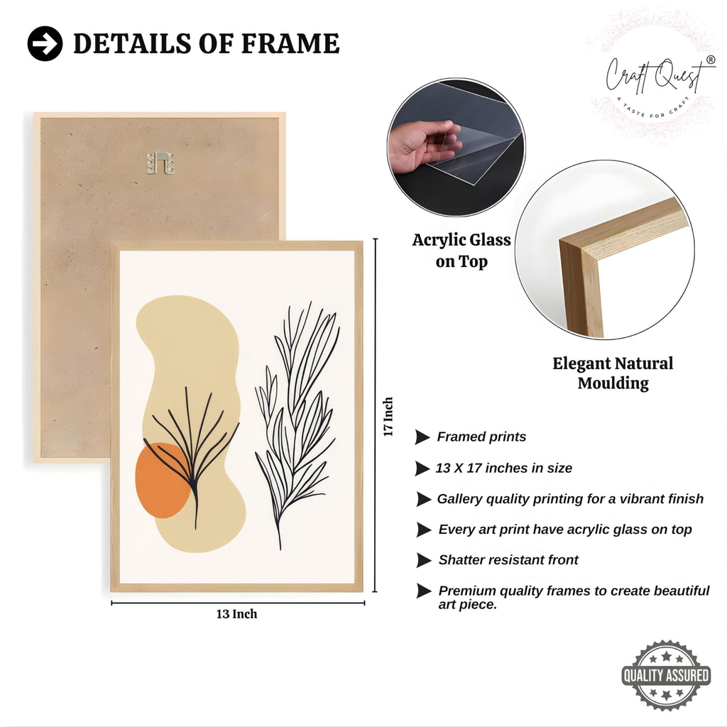 CRAFT QUEST Organic Abstract Line Art Modern Art | Set of 3 Frames for Home Decoration | Ideal for Living Room, Bedroom & Offices