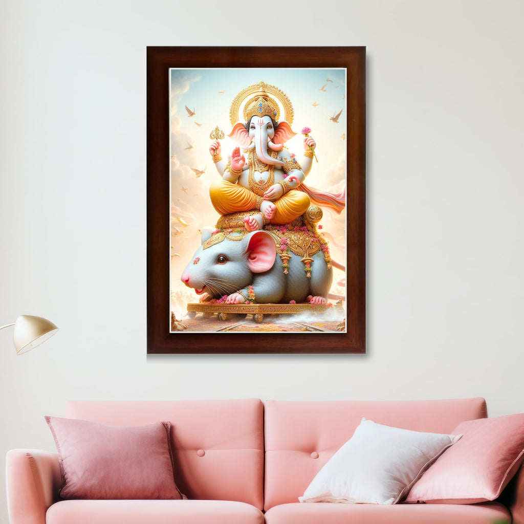 CRAFT QUEST God Ganpati ji Photo Frame Wall Decor Mandir Pooja Poster Religious Painting Divine Hindu Temple Decoration Spiritual Blessings Home Office Gift