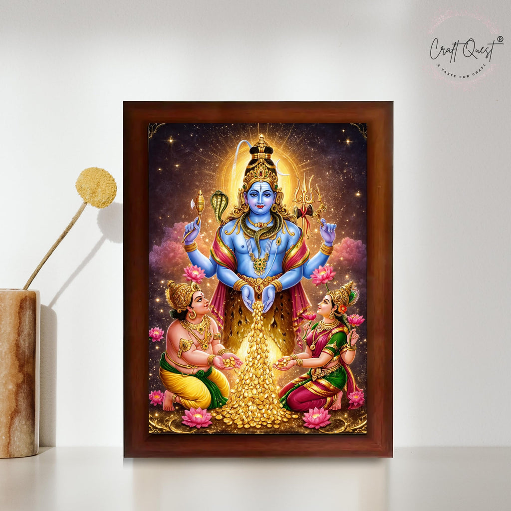 CRAFT QUEST Swarnakarshana Bhairava Swamy With Lakshmi Devi and Kuber Bhagwan Religious Wall Photo Frame |Dhan Bhairav Frame for Home, Office, Temple & Gifting