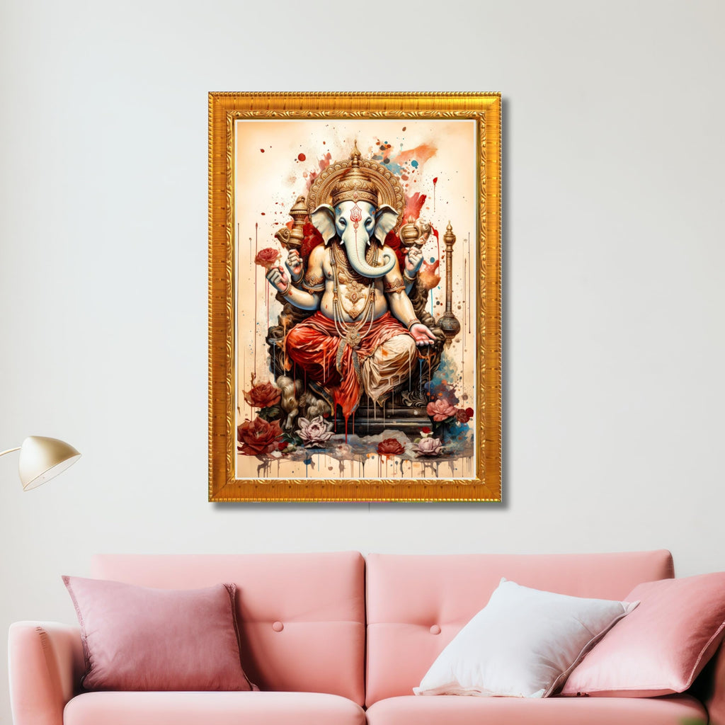CRAFT QUEST Lord Ganesh Ganpati ji Hanging Wall Painting Framed For Home Décor