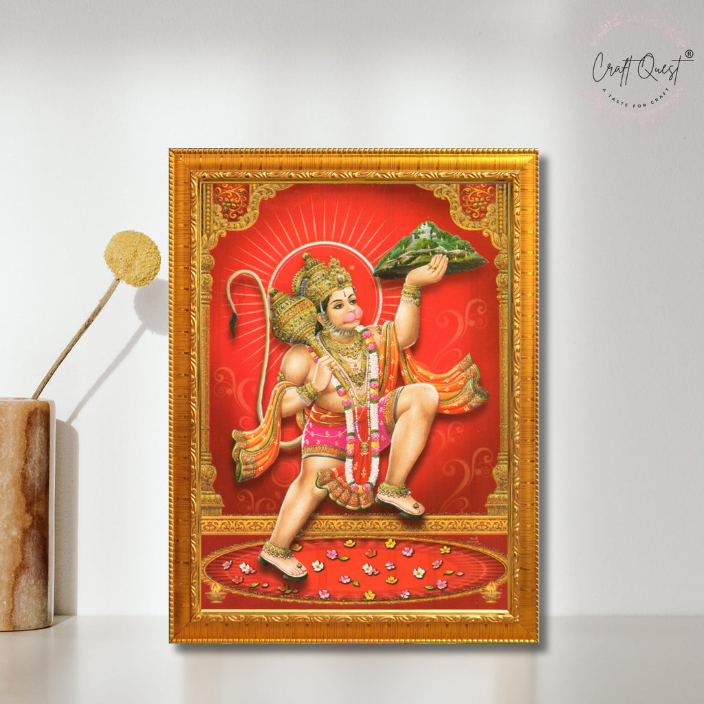 CRAFT QUEST Hanuman JI | Bajrangbali Religious Photo frame Decorative Item Synthetic frame