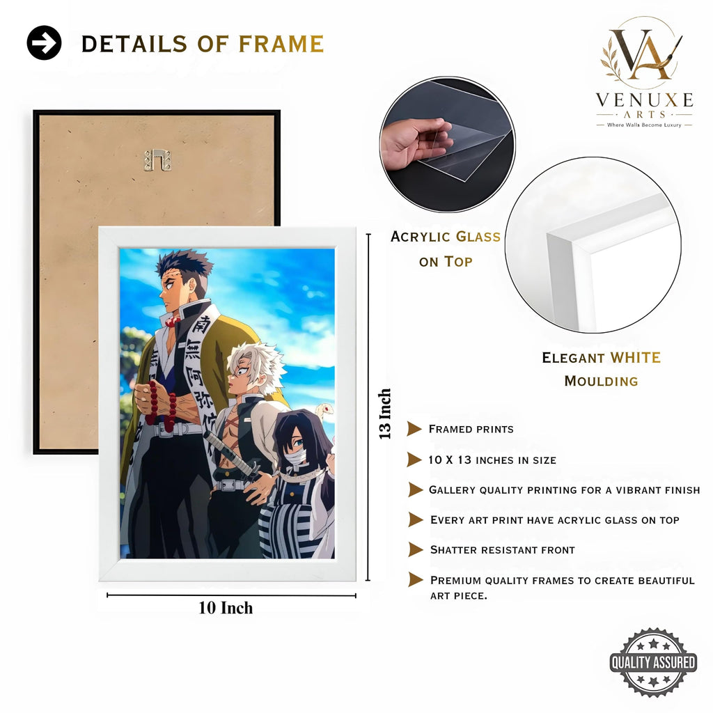 VENUXE ARTS Set Of 3 Anime Characters Wall Framed |Anime Characters Framed Poster for Living Room Bedroom Gaming Room Studio Wall Decor