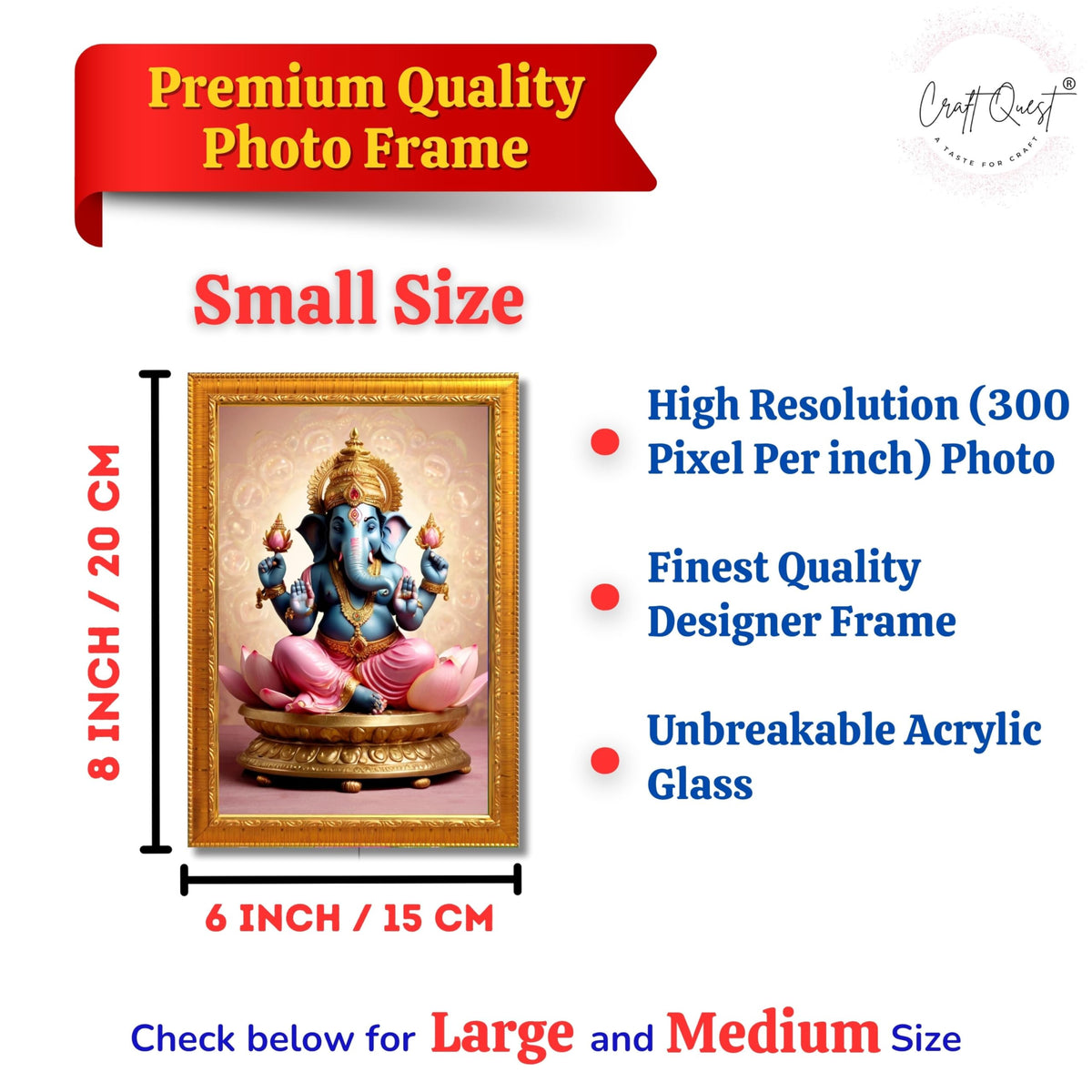 CRAFT QUEST God Ganesh Ganpati ji Ganesha Art Framed Painting Ready to Hang