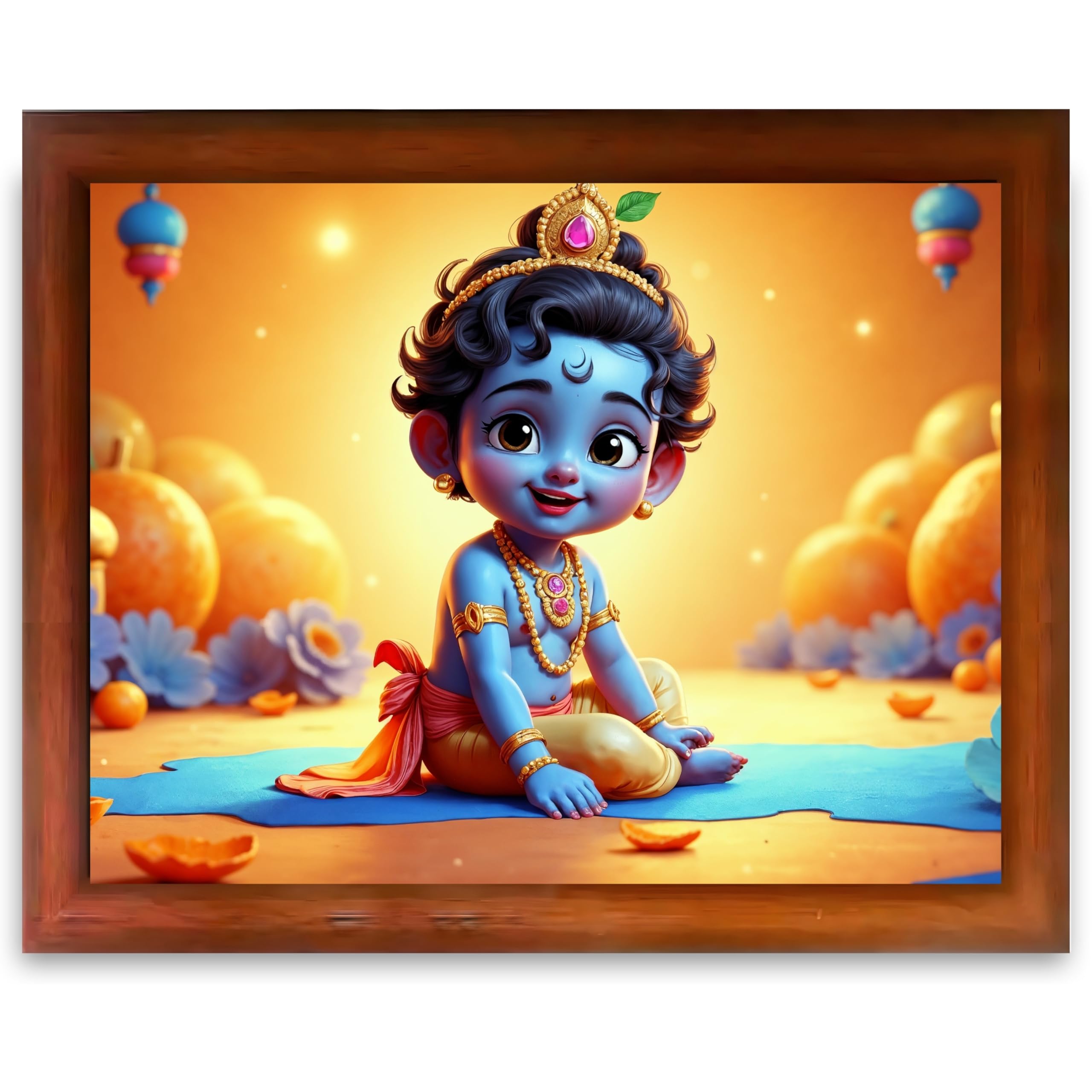 CRAFT QUEST Baby Krishna Photo Frame | Shri Bal Gopal Painting | Krishna Photo Frames for Walls, Home, Living Room and Home Décor