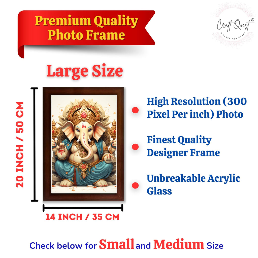 CRAFT QUEST Lord Ganesha Ganesh ji Art Framed Wall Painting With Frame For Home and,Office Décor Items