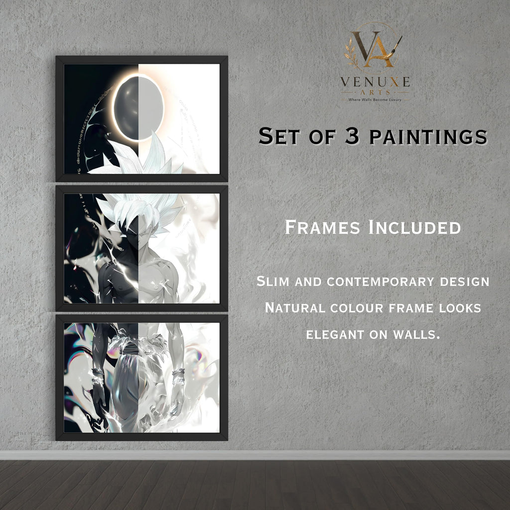 VENUXE ARTS Set Of 3 Anime Characters Wall Framed |Anime Characters Framed Poster for Living Room Bedroom Gaming Room Studio Wall Decor