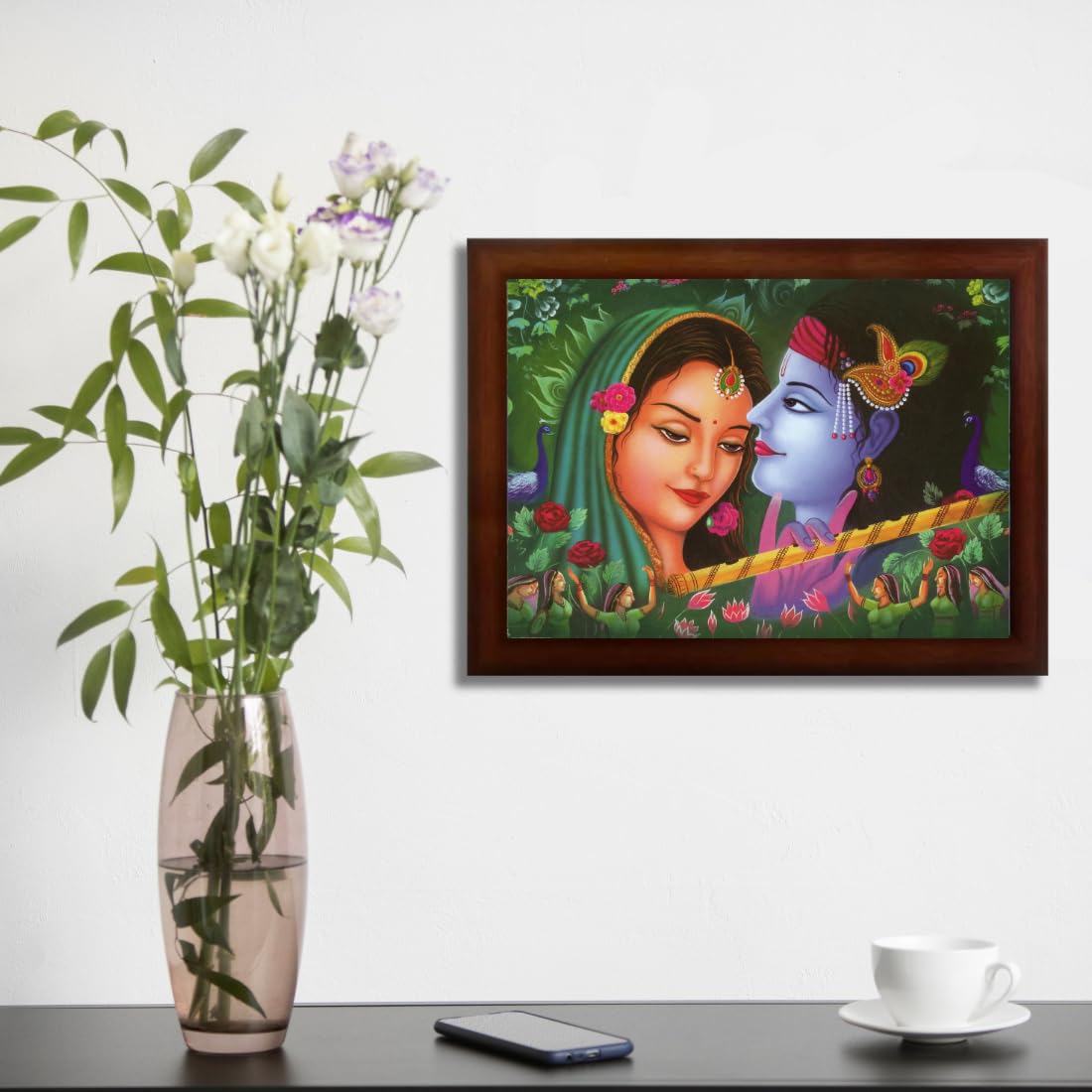 Craft Quest Radha Krishna Sparkle Coated Home Decorative Gift Item Framed Painting (10 X 14 Inches, Brown) RK1013-103