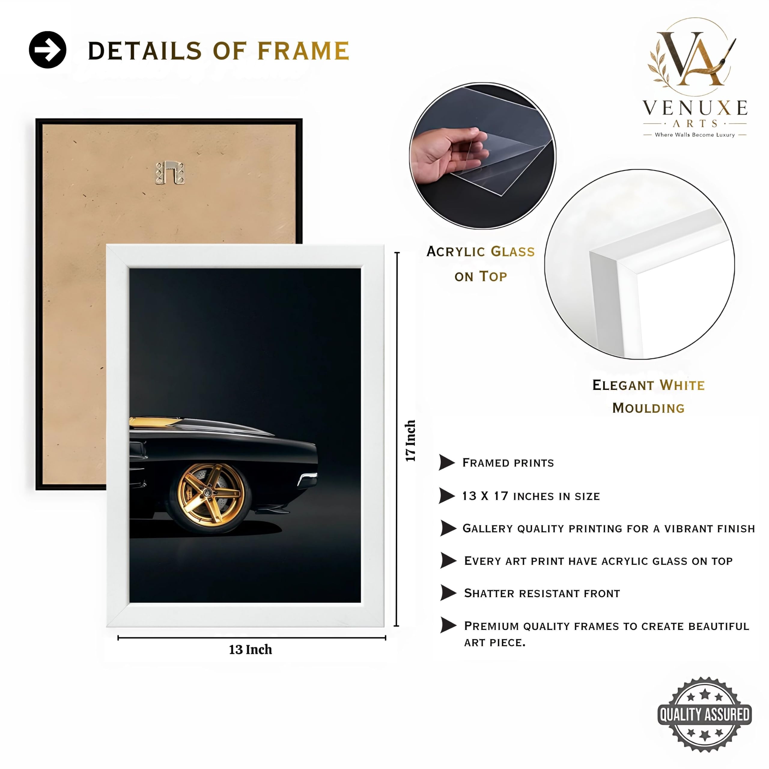 VENUXE ARTS Set Of 3 Big Sports Cars Framed Posters Gift Items for Boys Room Wall Decoration Bedroom Living Room Office Studio Décor | Car Poster Frame for Wall Décor