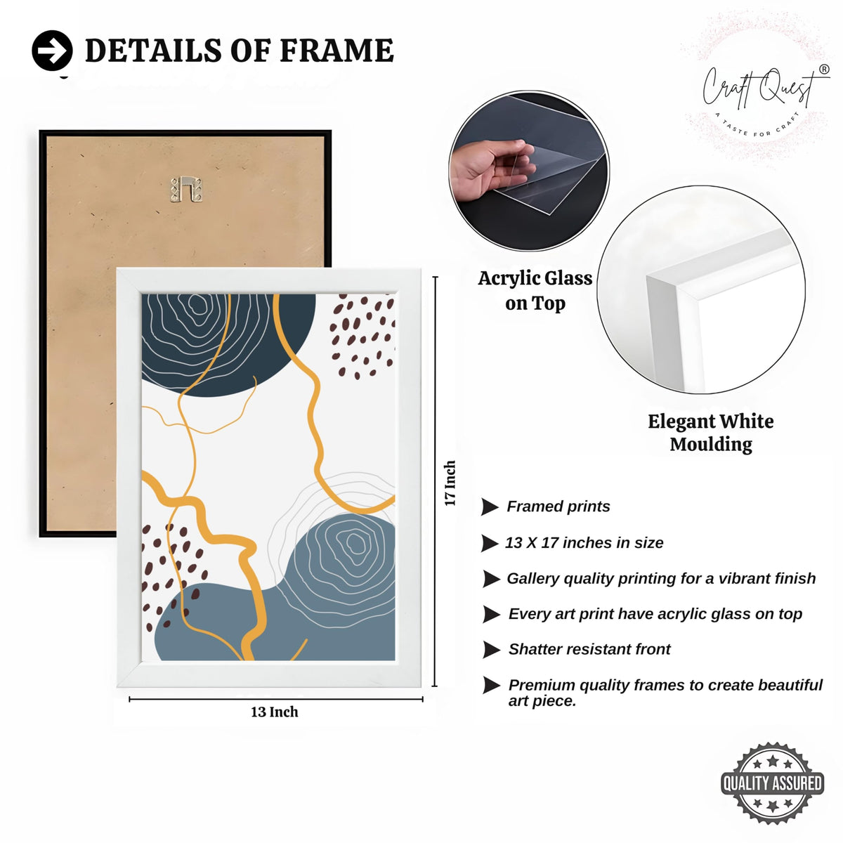 CRAFT QUEST Abstract Modern Shapes Wall Art | Set of 3 Frames for Home Decoration | Ideal for Living Room, Bedroom & Offices