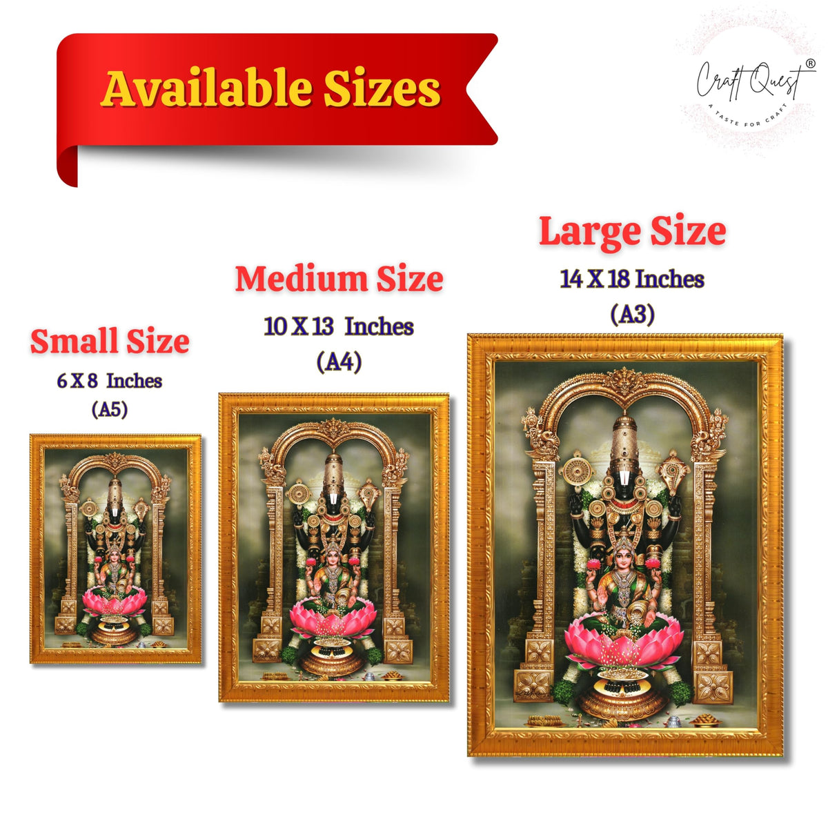 CRAFT QUEST Balaji Venkateshwara Tirupati Balaji Lakshmi venkateshwer Swamy Wall Photo Frame For Home, Temple, Pooja, Wall Décor Item