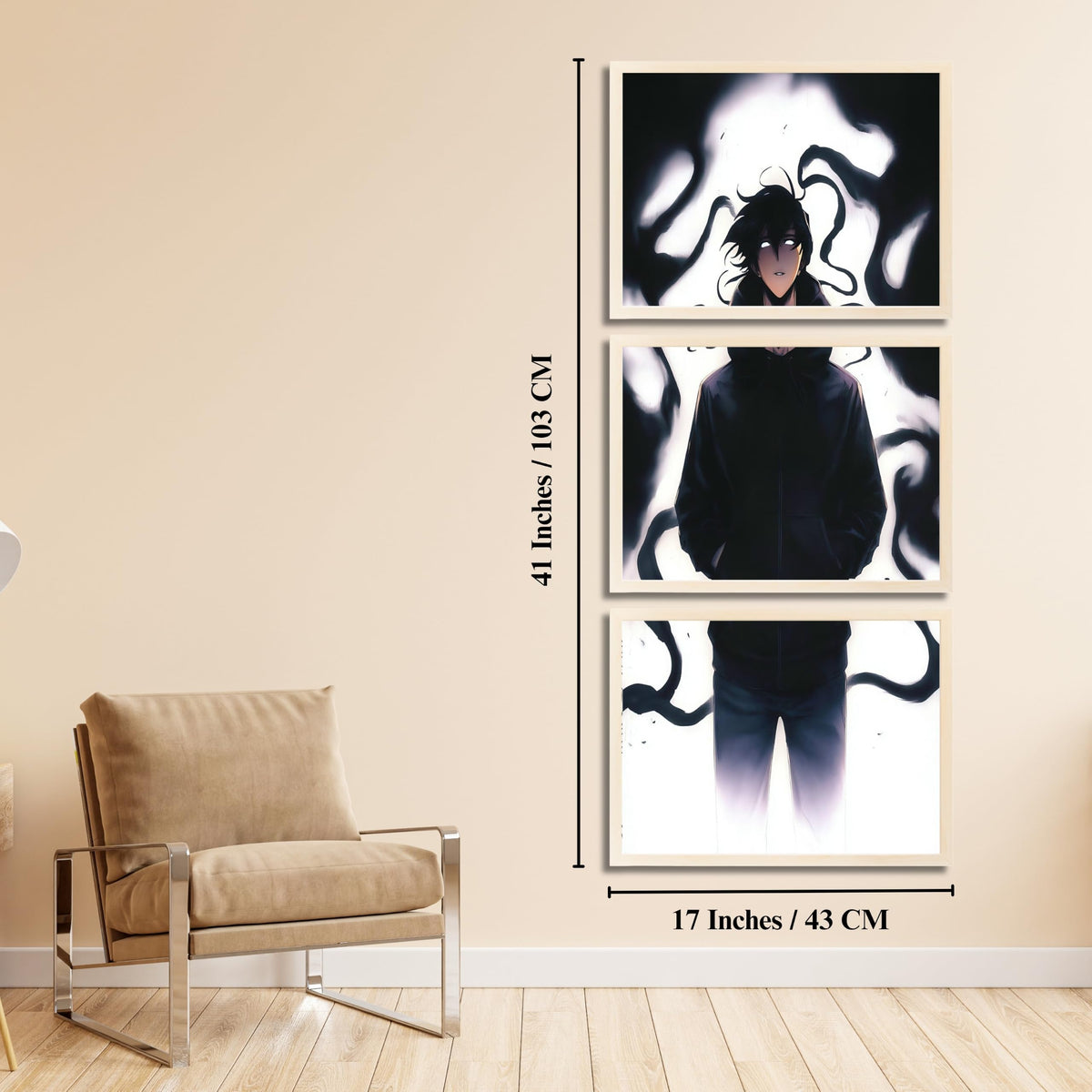 VENUXE ARTS Set Of 3 Anime Characters Wall Framed |Anime Characters Framed Poster for Living Room Bedroom Gaming Room Studio Wall Decor
