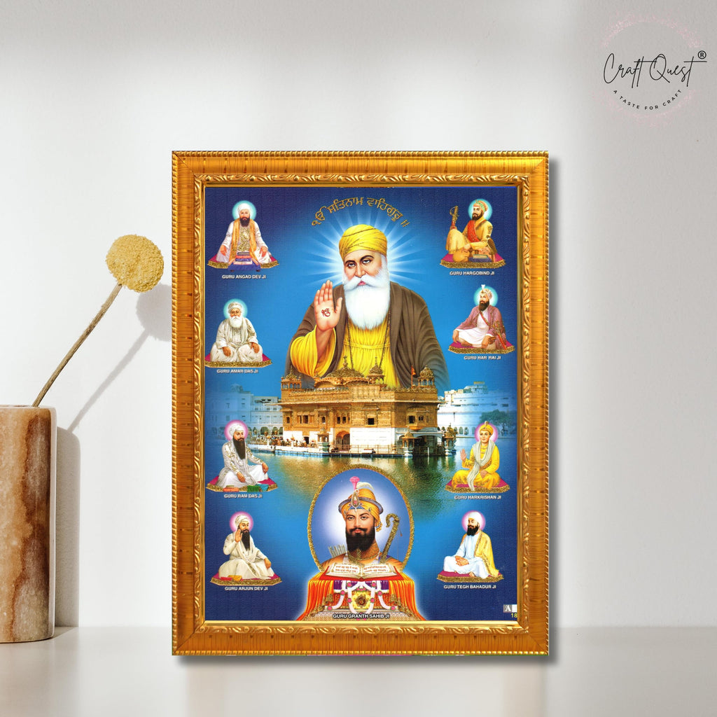 CRAFT QUEST Gurunanak Dev Ji Photo Frame Waheguru Sikh Guru Photo for Home Decor Spiritual Wall Hanging and Living Room Decoration