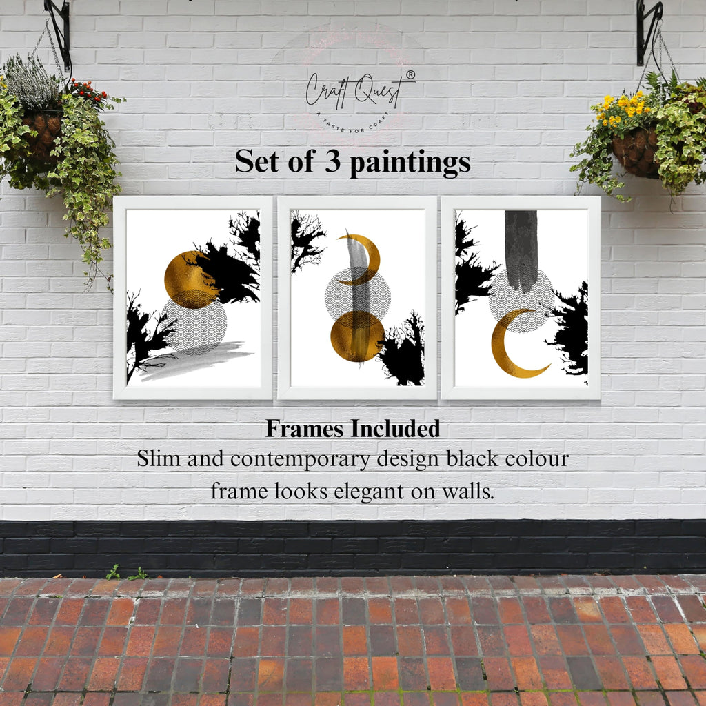 CRAFT QUEST Wall Art Decor Paintings | Set of 3 Abstract Wall Art Frames for Home Decoration | Ideal for Living Room, Bedrooms & Office