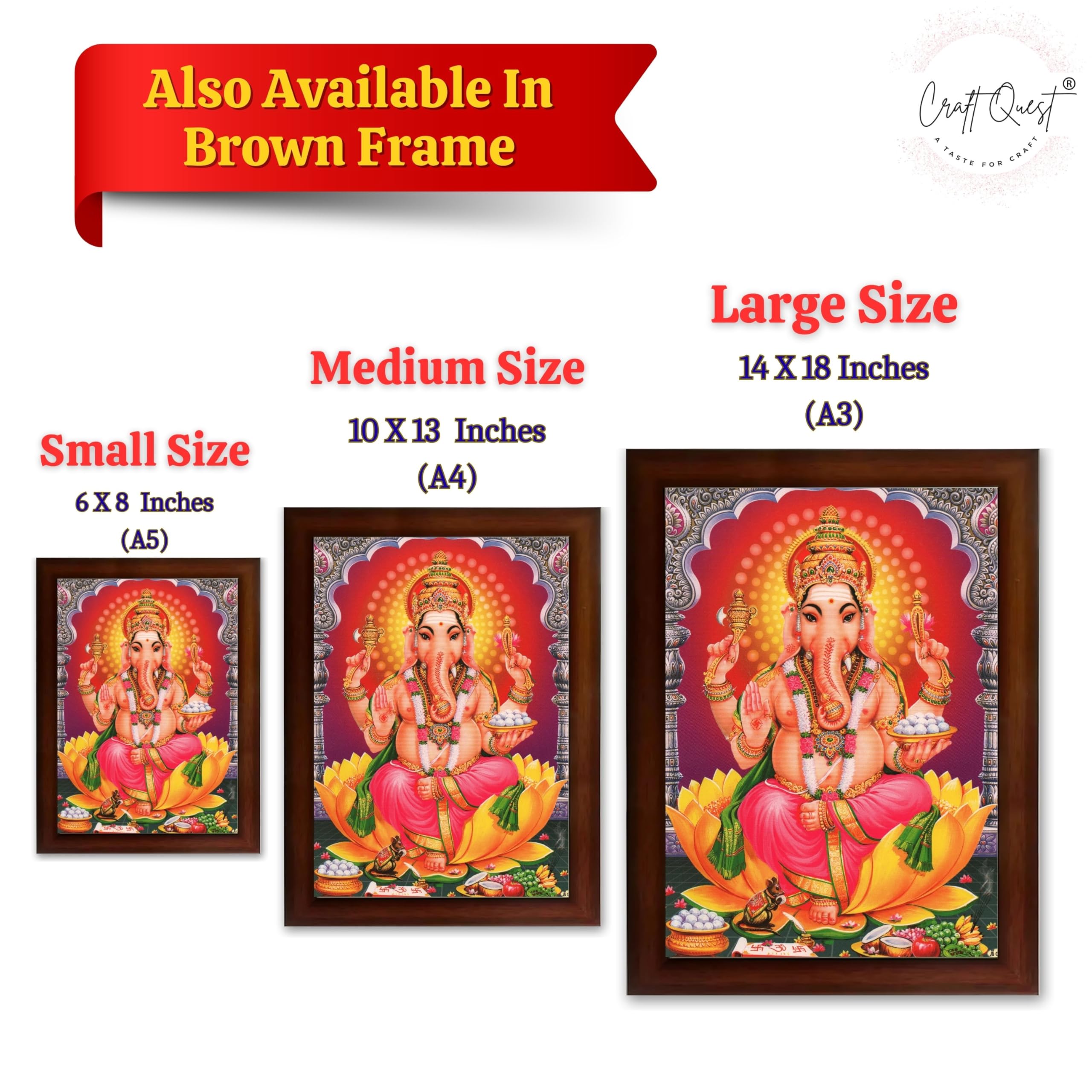 CRAFT QUEST Lord Ganesha Ganesh Ganpati Hanging Wall Painting Framed Home Decor