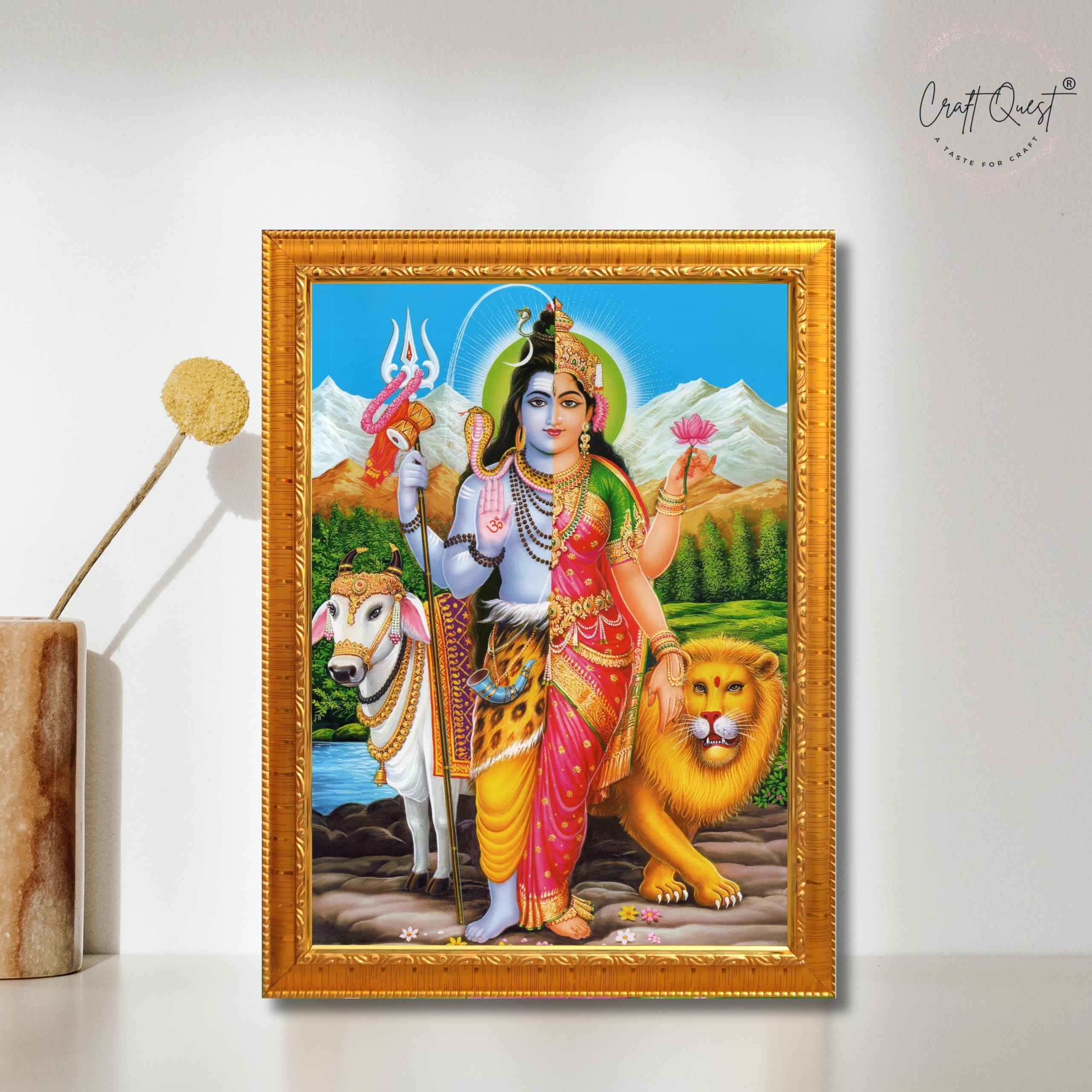 CRAFT QUEST Ardhanarishvara Arthanareeswara Shiv Parvati Photo Frame | Religious Photo Frame | Ideal for Home, Office, Temple & Puja Room, Wall Decor