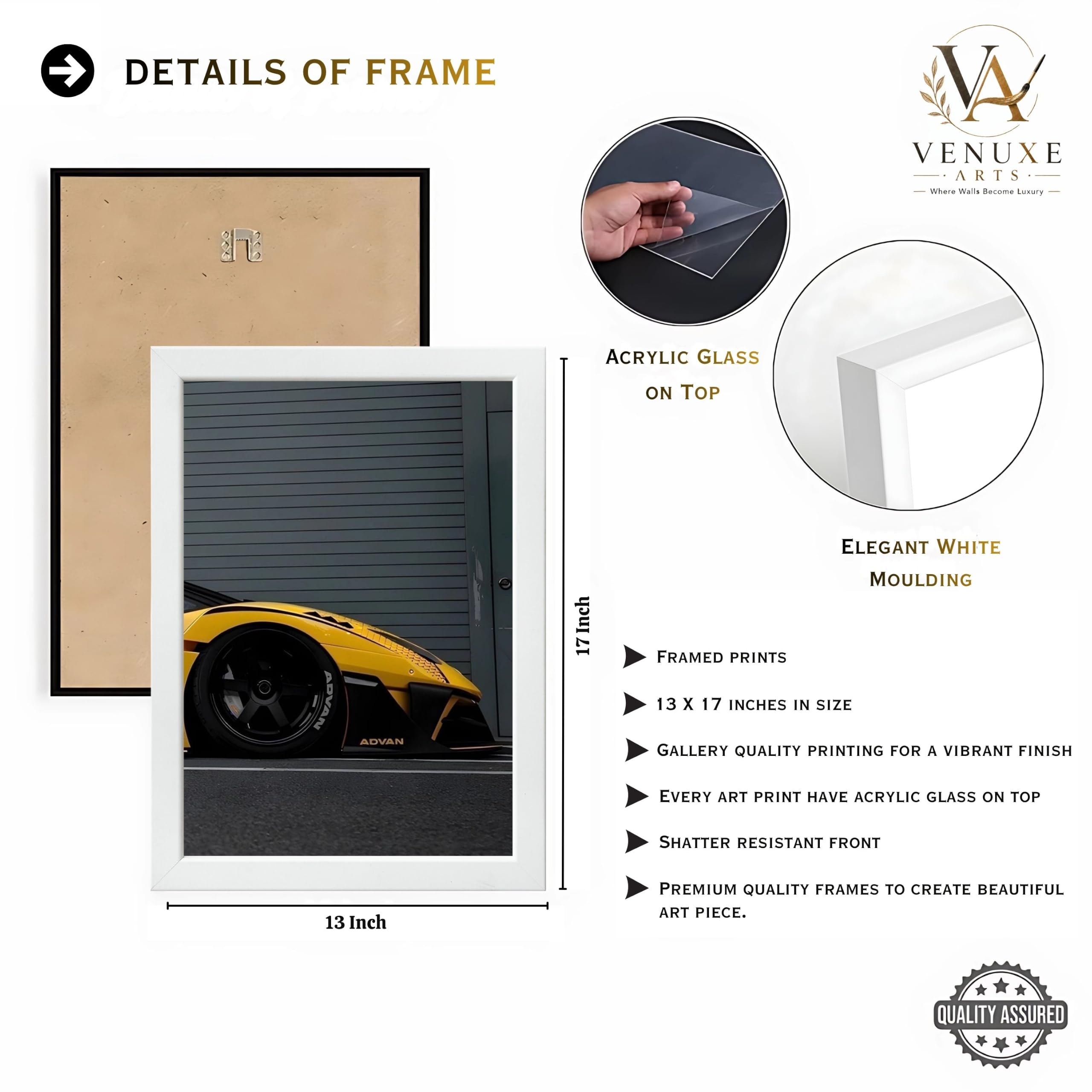 VENUXE ARTS Set Of 3 Big Sports Cars Framed Posters Gift Items for Boys Room Wall Decoration Bedroom Living Room Office Studio Décor | Car Poster Frame for Wall Décor