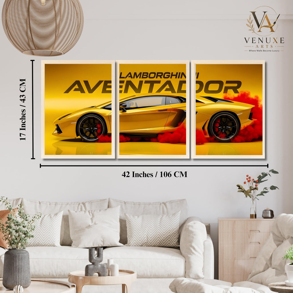 VENUXE ARTS Set Of 3 Big Sports Cars Framed Posters Gift Items for Boys Room Wall Decoration Bedroom, Living Room, Office, Studio Décor | Car Poster Frame for Wall Décor