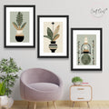 CRAFT QUEST Boho Leaves & Flowers Geometric Abstract | Set of 3 Frames for Home Decoration | Ideal for Living Room, Bedroom & Offices