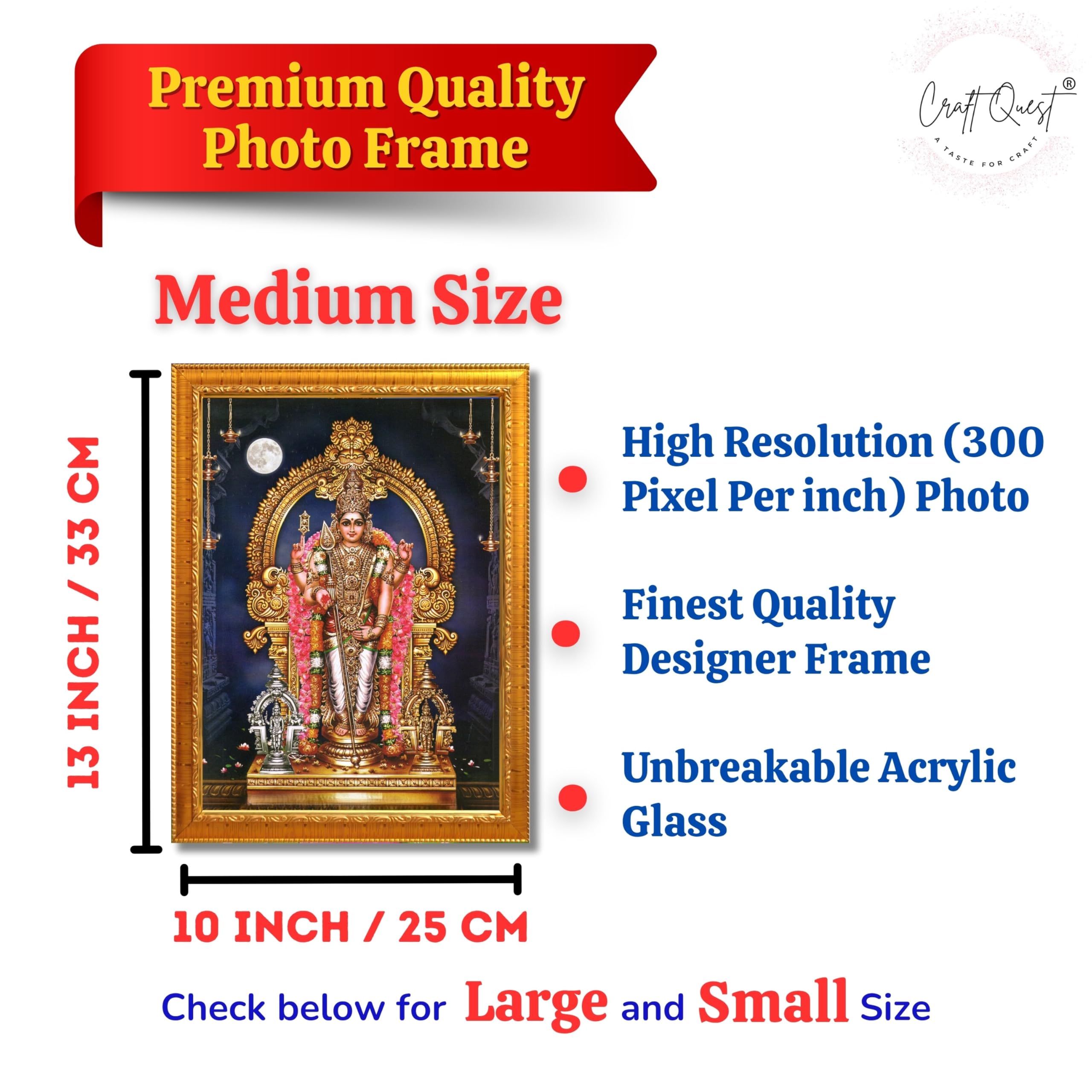 CRAFT QUEST Lord Murugan Subramanya Swamy Wall Photo Frame | South God Picture Frame for Home, Office, Temple & Gifting