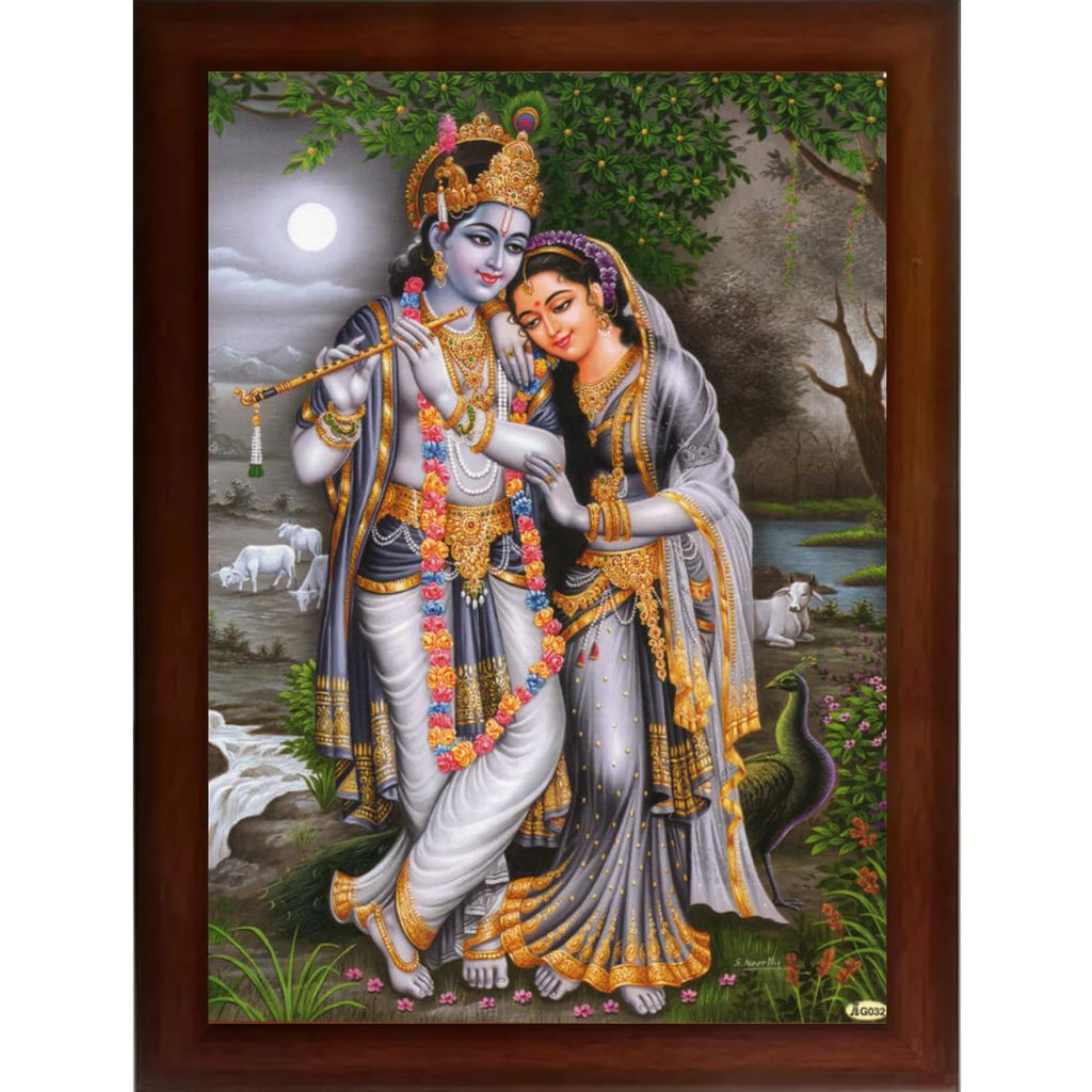 Craft Quest Radha Krishna Sparkle Coated Home Decorative Gift Item Framed Painting (10 X 14 Inches, Brown) RK1013-13