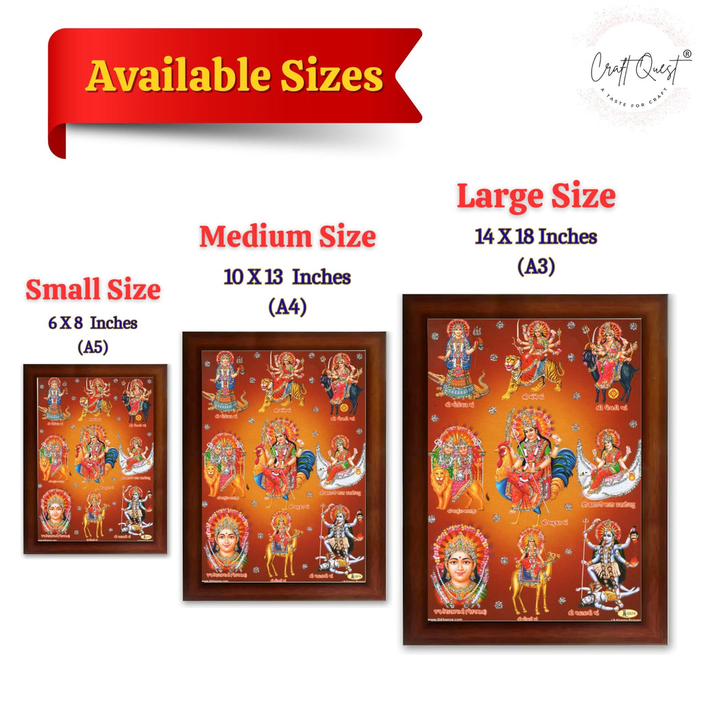 CRAFT QUEST Goddess Navdurga Durga MataJi Wall Painting Framed Home and Pooja Décor Item
