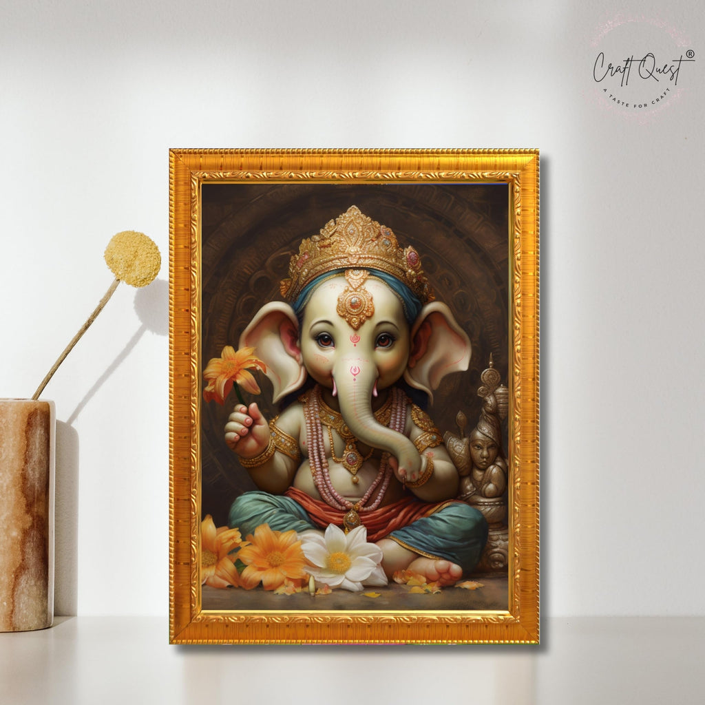 CRAFT QUEST Lord Ganesha Ganpati ji Abstract Modern Wall Painting With Frame For Home and Office Décor